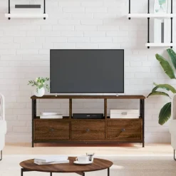 vidaXL Mueble TV hierro madera contrachapada roble marrón 102x33x45 cm Marr&oacute;n roble New