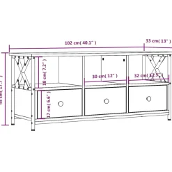 vidaXL Mueble TV hierro madera contrachapada roble marrón 102x33x45 cm Marr&oacute;n roble New