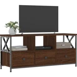 vidaXL Mueble TV hierro madera contrachapada roble marrón 102x33x45 cm Marr&oacute;n roble New