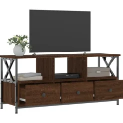 vidaXL Mueble TV hierro madera contrachapada roble marrón 102x33x45 cm Marr&oacute;n roble New