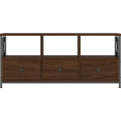 vidaXL Mueble TV hierro madera contrachapada roble marrón 102x33x45 cm Marr&oacute;n roble New