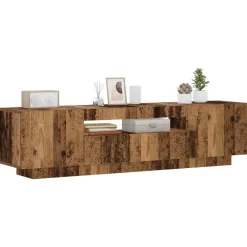 vidaXL Mueble TV luces LED madera ingeniería envejecida 160x35x40 cm Madera antigua Hot