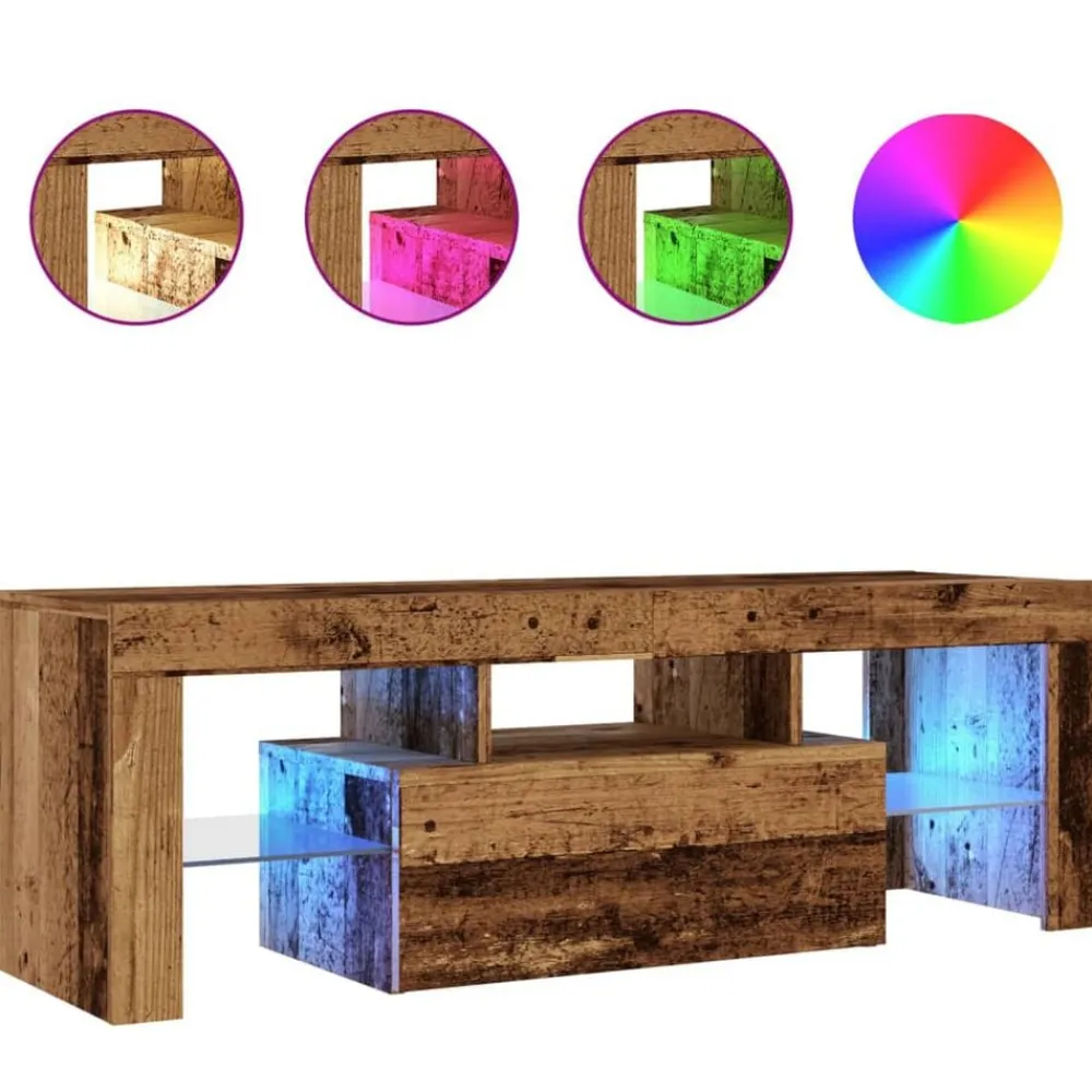 vidaXL Mueble TV luces LED madera ingeniería envejecida 120x36,5x40 cm Madera antigua Sale