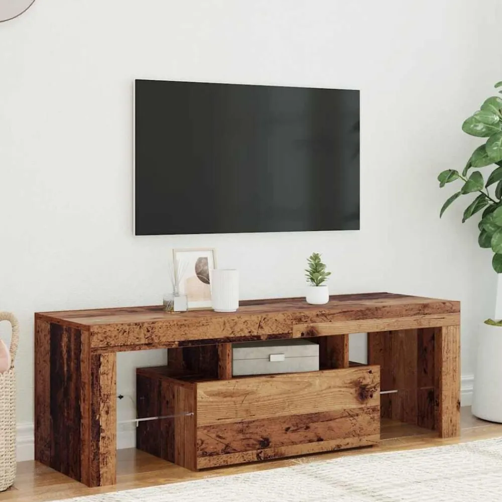 vidaXL Mueble TV luces LED madera ingeniería envejecida 120x36,5x40 cm Madera antigua Sale