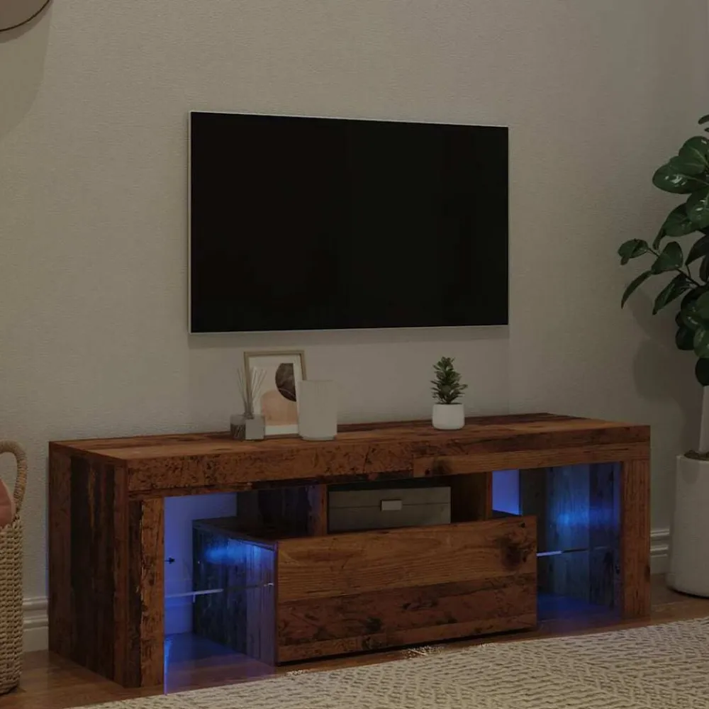 vidaXL Mueble TV luces LED madera ingeniería envejecida 120x36,5x40 cm Madera antigua Sale