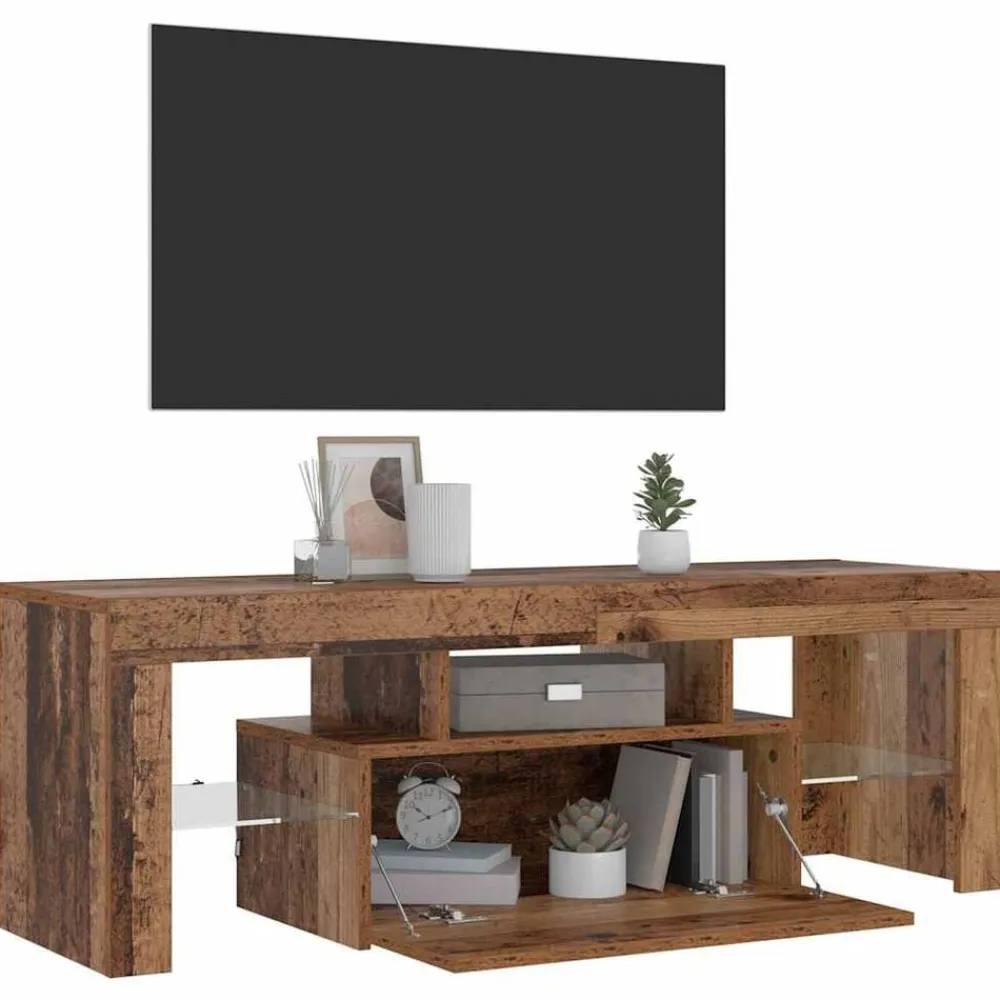 vidaXL Mueble TV luces LED madera ingeniería envejecida 120x36,5x40 cm Madera antigua Sale