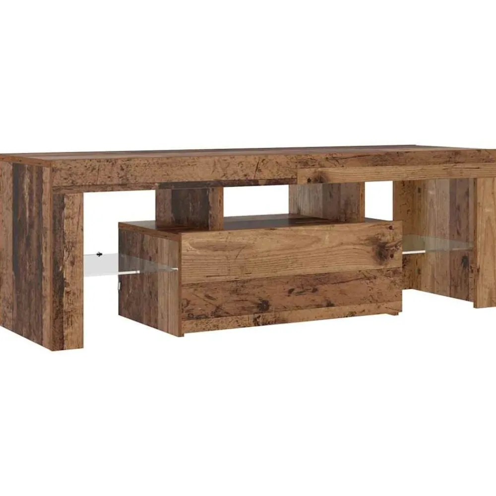vidaXL Mueble TV luces LED madera ingeniería envejecida 120x36,5x40 cm Madera antigua Sale