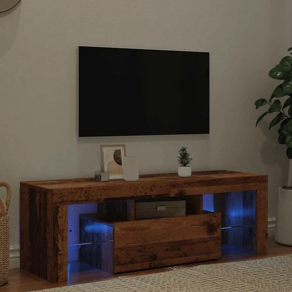 vidaXL Mueble TV luces LED madera ingeniería envejecida 120x36,5x40 cm Madera antigua Sale