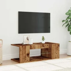 vidaXL Muebles Tv-Mueble TV luces LED madera ingeniería envejecida 90x39x30 cm
