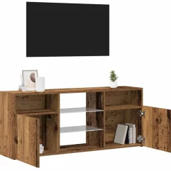 vidaXL Mueble TV luces LED madera ingeniería envejecida 120x30x50 cm Madera antigua Discount