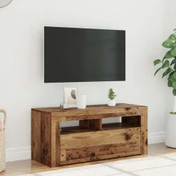 vidaXL Muebles Tv-Mueble TV luces LED madera ingeniería envejecida 90x35x40 cm