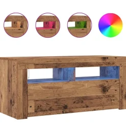 vidaXL Muebles Tv-Mueble TV luces LED madera ingeniería envejecida 90x35x40 cm