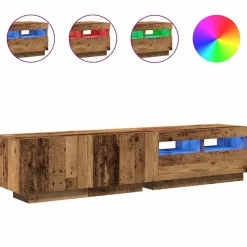 vidaXL Mueble TV luces LED madera ingeniería envejecida 180x35x40 cm Madera antigua Sale