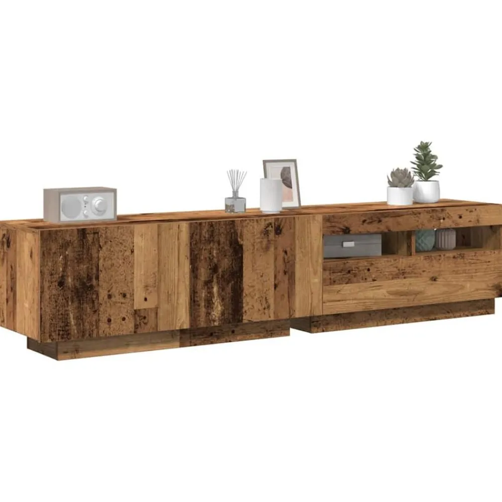 vidaXL Mueble TV luces LED madera ingeniería envejecida 180x35x40 cm Madera antigua Sale