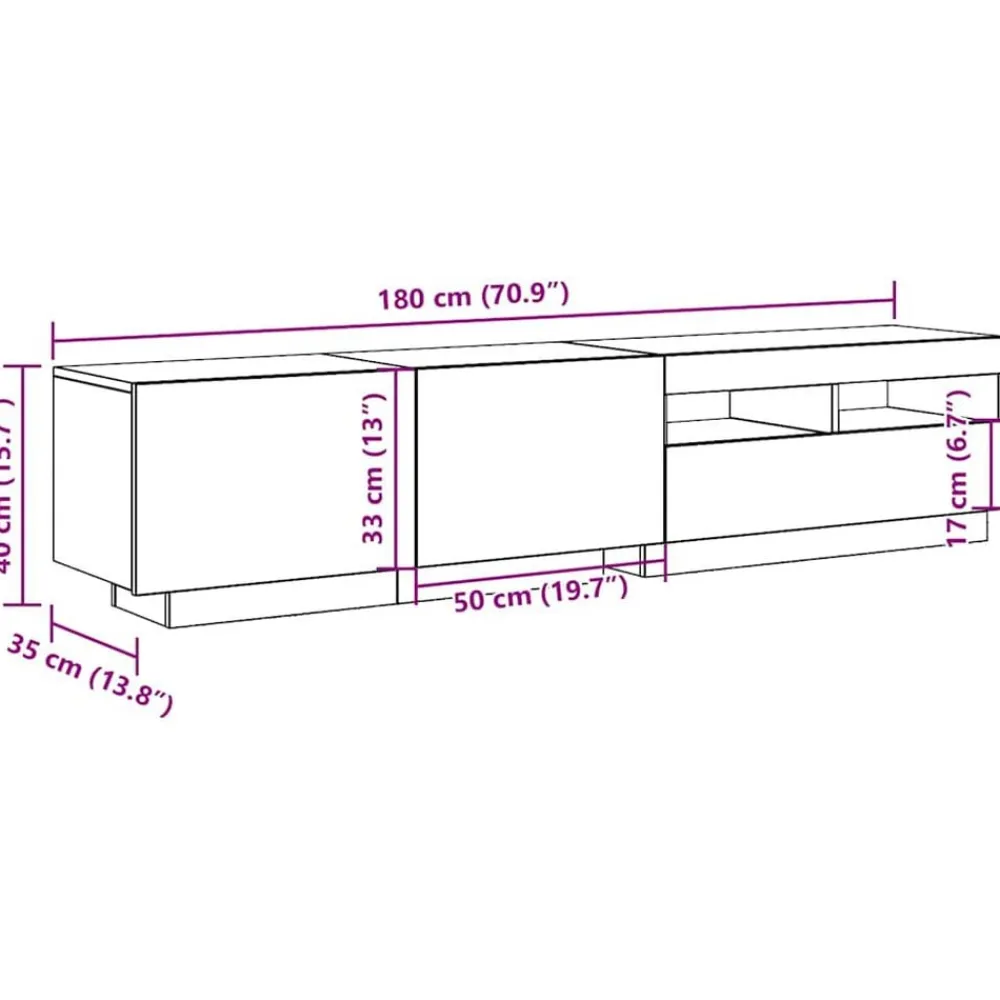 vidaXL Mueble TV luces LED madera ingeniería envejecida 180x35x40 cm Madera antigua Sale