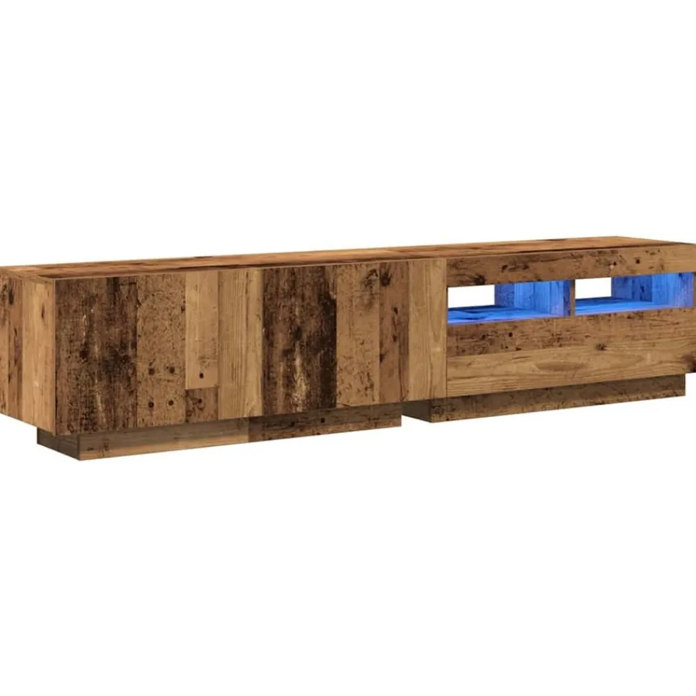 vidaXL Mueble TV luces LED madera ingeniería envejecida 180x35x40 cm Madera antigua Sale