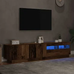 vidaXL Mueble TV luces LED madera ingeniería envejecida 180x35x40 cm Madera antigua Sale