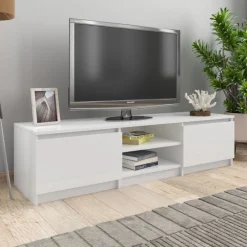 vidaXL Mueble TV madera contrachapada 140x40x35,5cm Blanco brillante Discount