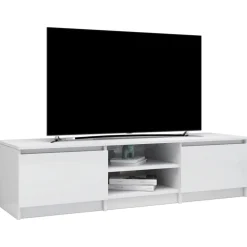 vidaXL Mueble TV madera contrachapada 140x40x35,5cm Blanco brillante Discount