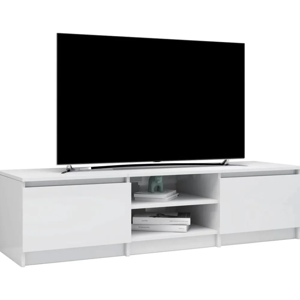 vidaXL Mueble TV madera contrachapada 140x40x35,5cm Blanco brillante Discount