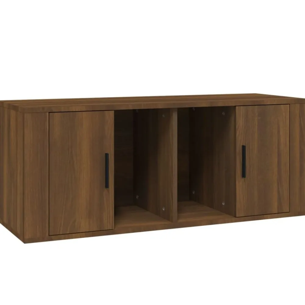 vidaXL Muebles Tv-Mueble TV madera contrachapada color marrón roble 100x35x40 cm