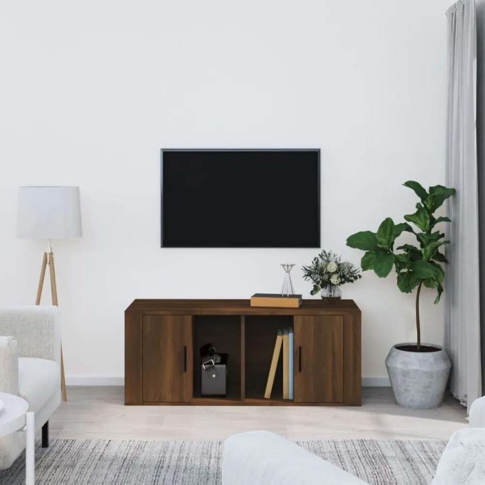 vidaXL Muebles Tv-Mueble TV madera contrachapada color marrón roble 100x35x40 cm