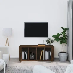 vidaXL Muebles Tv-Mueble TV madera contrachapada color marrón roble 100x35x40 cm