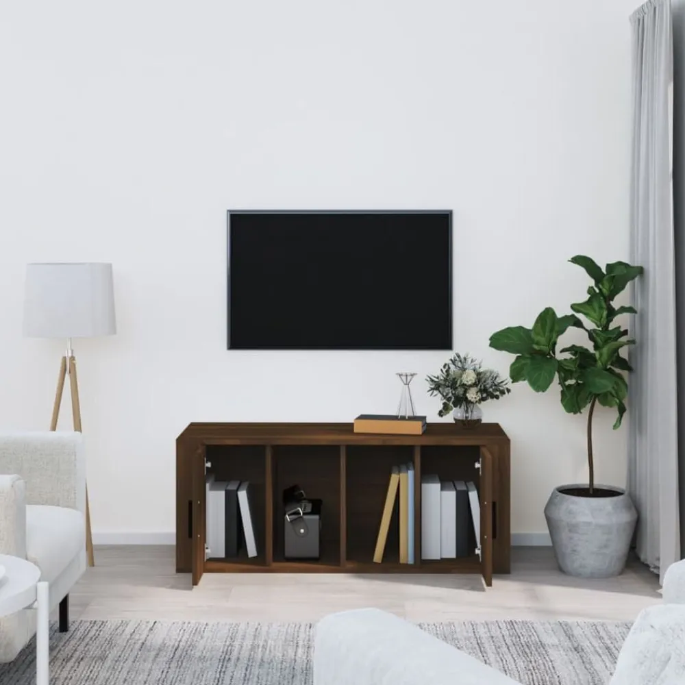 vidaXL Muebles Tv-Mueble TV madera contrachapada color marrón roble 100x35x40 cm