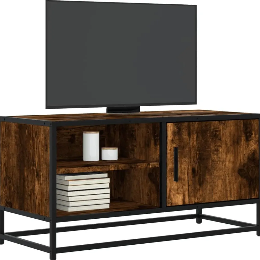 vidaXL Muebles Tv-Mueble TV metal y madera ingeniería roble humo 80x34,5x40 cm