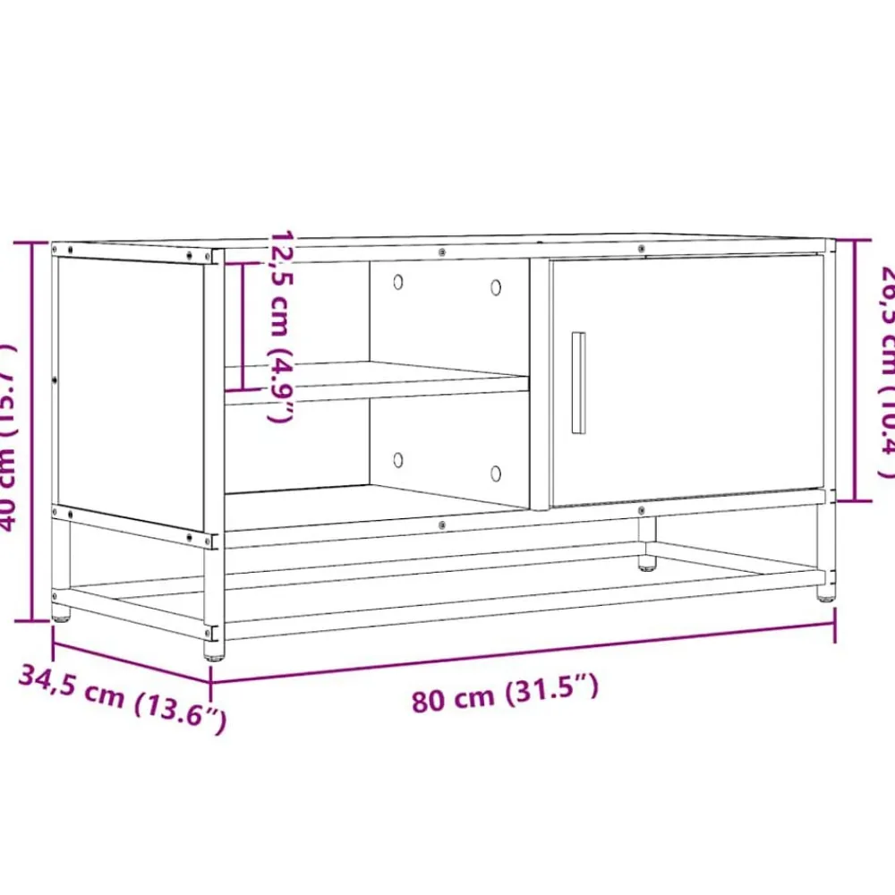 vidaXL Muebles Tv-Mueble TV metal y madera ingeniería roble humo 80x34,5x40 cm
