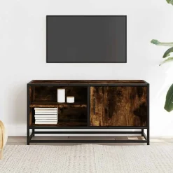 vidaXL Muebles Tv-Mueble TV metal y madera ingeniería roble humo 80x34,5x40 cm