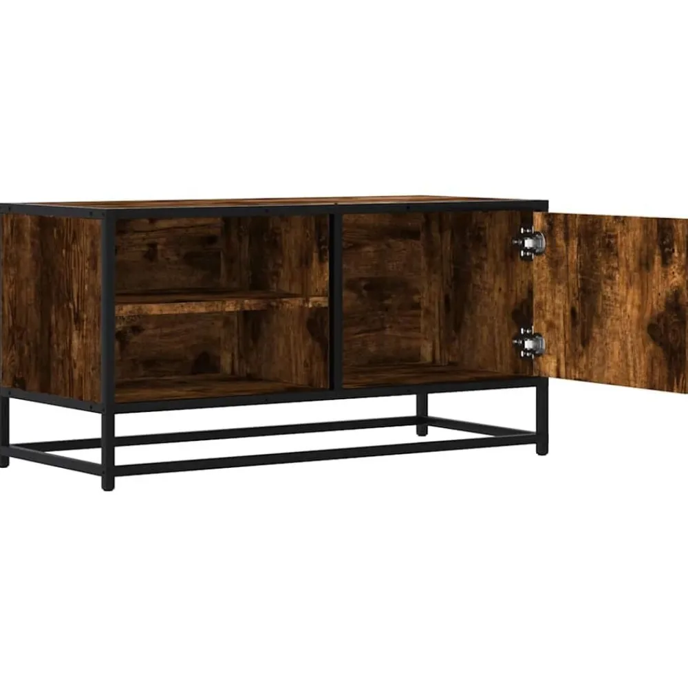 vidaXL Muebles Tv-Mueble TV metal y madera ingeniería roble humo 80x34,5x40 cm