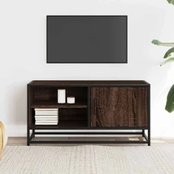 vidaXL Muebles Tv-Mueble TV metal y madera ingeniería marrón roble 80x34,5x40 cm