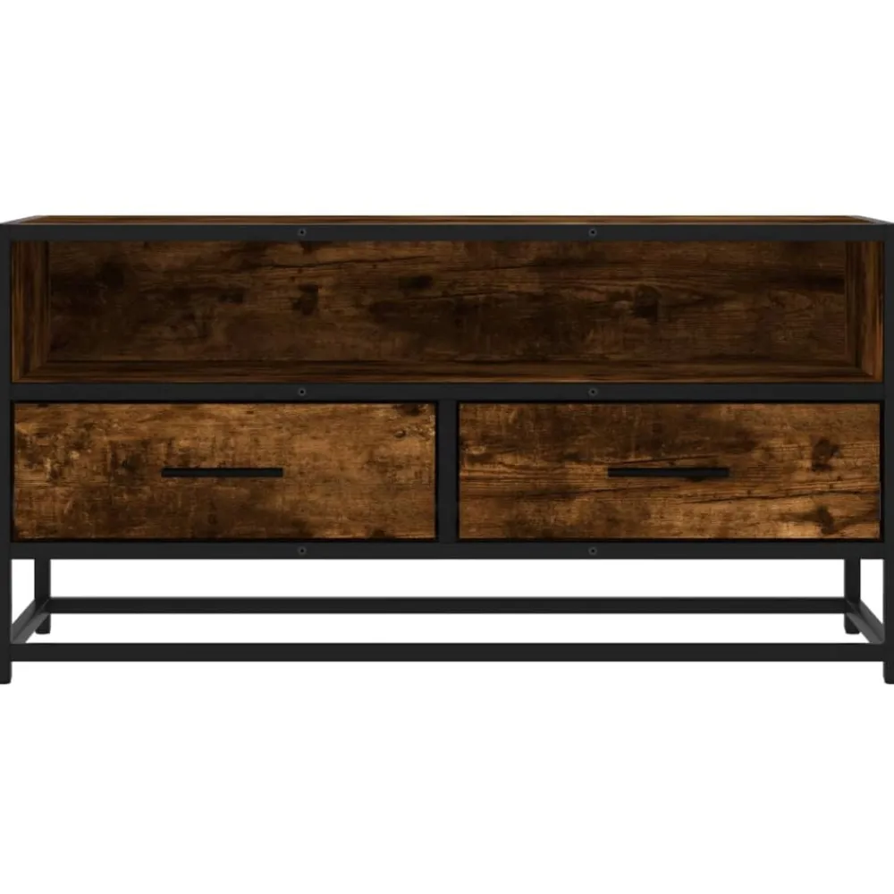 vidaXL Mueble TV metal y madera ingeniería roble humo 80x34,5x40 cm Roble ahumado New