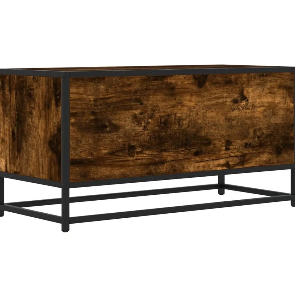 vidaXL Mueble TV metal y madera ingeniería roble humo 80x34,5x40 cm Roble ahumado New