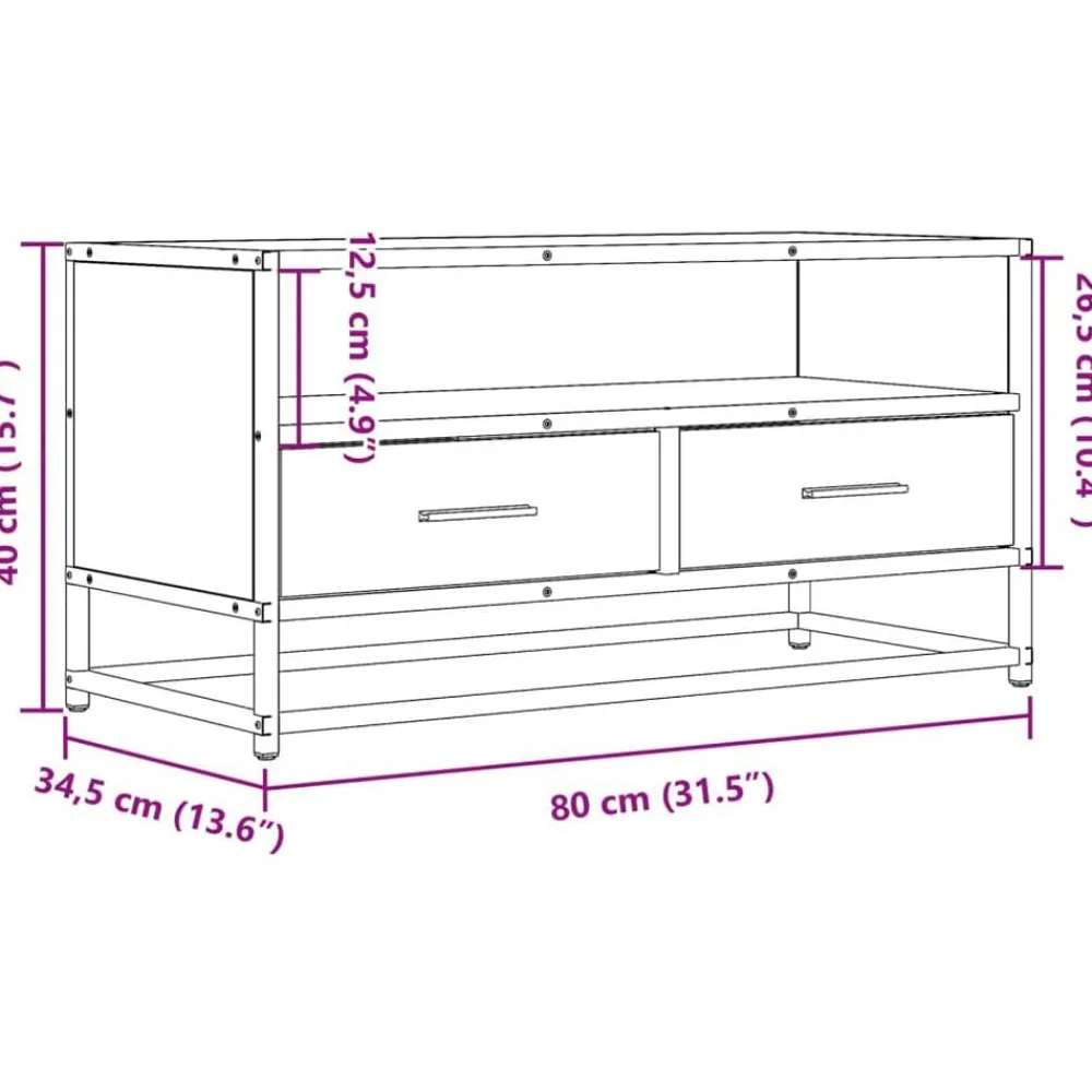 vidaXL Mueble TV metal y madera ingeniería roble humo 80x34,5x40 cm Roble ahumado New