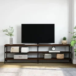 vidaXL Mueble TV metal y madera contrachapada marrón roble 180x30x50cm Marrón roble