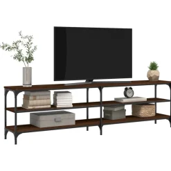 vidaXL Mueble TV metal y madera contrachapada marrón roble 180x30x50cm Marrón roble