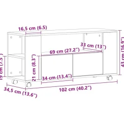 vidaXL Mueble TV ruedas madera ingeniería 102x34,5x43cm Roble negro Online