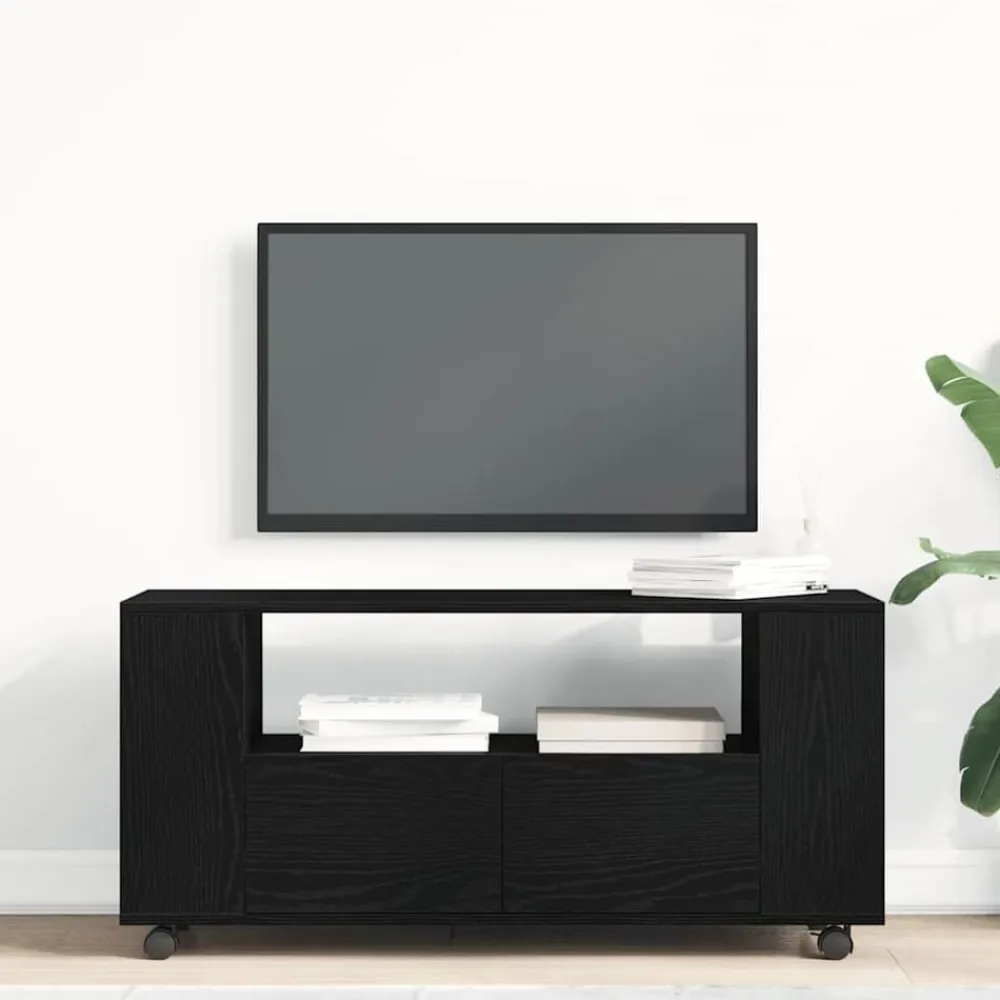 vidaXL Mueble TV ruedas madera ingeniería 102x34,5x43cm Roble negro Online
