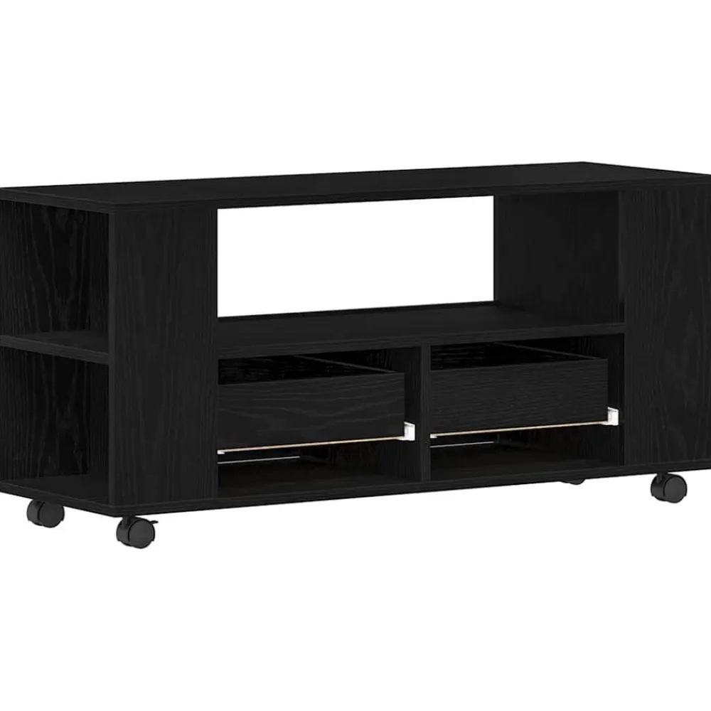 vidaXL Mueble TV ruedas madera ingeniería 102x34,5x43cm Roble negro Online