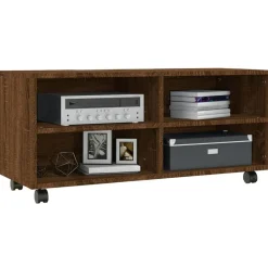 vidaXL Muebles Tv-Mueble TV ruedas madera contrachapada roble marrón 90x35x35 cm