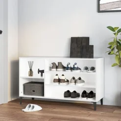 vidaXL Productos Del Hogar-Mueble zapatero madera contrachapada blanco brillo 102x36x60 cm