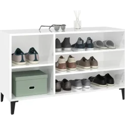 vidaXL Productos Del Hogar-Mueble zapatero madera contrachapada blanco brillo 102x36x60 cm