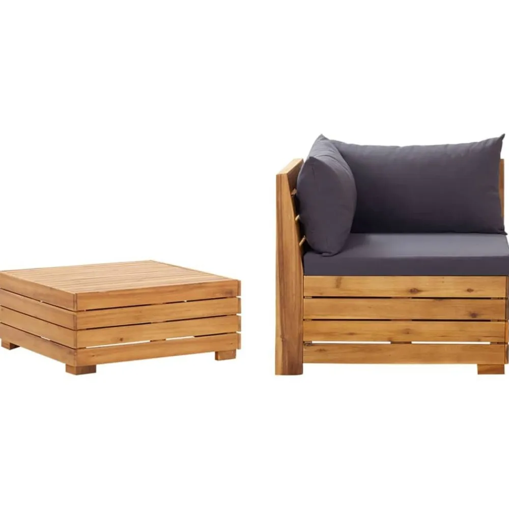 vidaXL Muebles de jardín 2 piezas con cojines madera maciza de acacia Gris oscuro Online