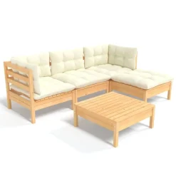 vidaXL Muebles De Jardín-Muebles de jardín 5 piezas cojines madera de pino crema