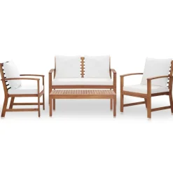 vidaXL Muebles de jardín 4 piezas con cojines madera maciza de acacia Crema Best