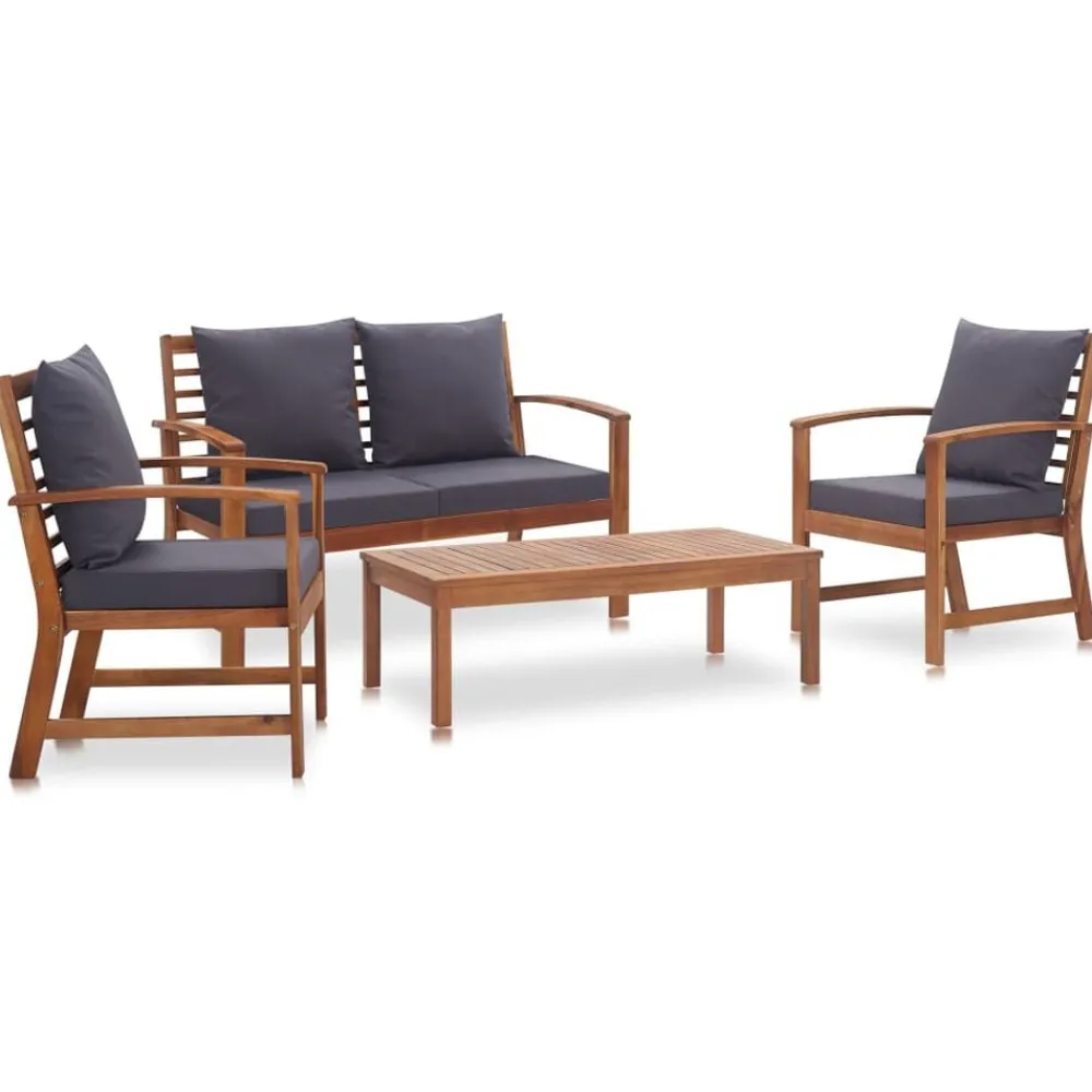 vidaXL Muebles de jardín 4 piezas con cojines madera acacia maciza Marrón y gris Outlet