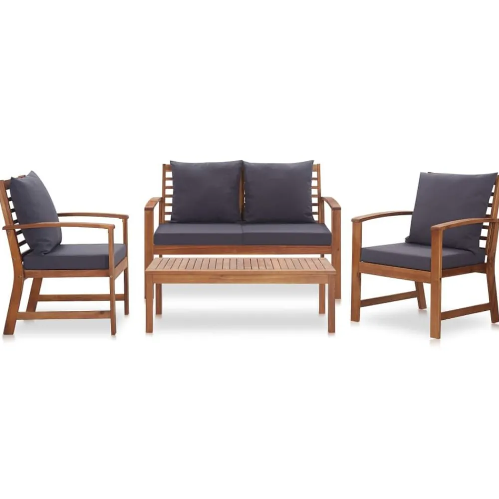 vidaXL Muebles de jardín 4 piezas con cojines madera acacia maciza Marrón y gris Outlet