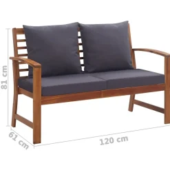 vidaXL Muebles de jardín 4 piezas con cojines madera acacia maciza Marrón y gris Outlet